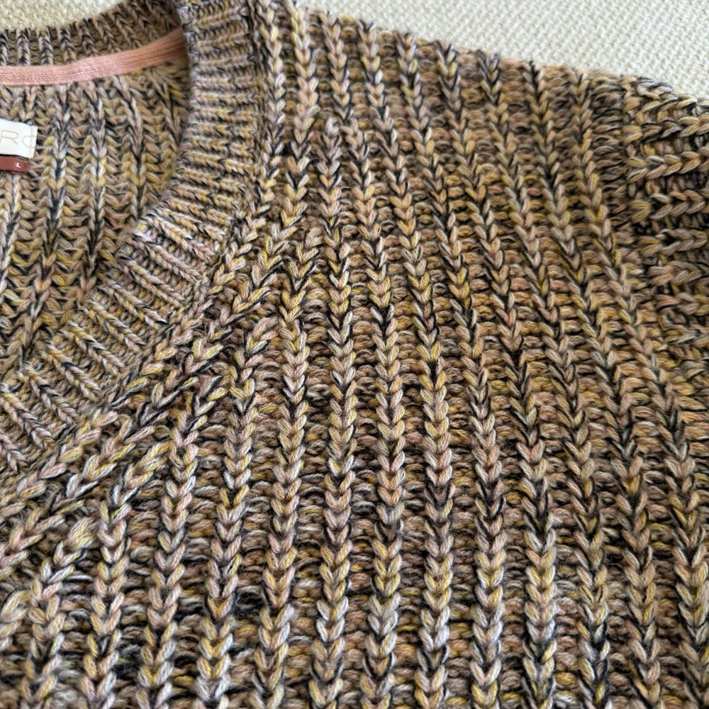Anthropologie Pilcro Marled Chunky V-Neck Wool Blend Knit Sweater Size L Brown - Picture 9 of 11